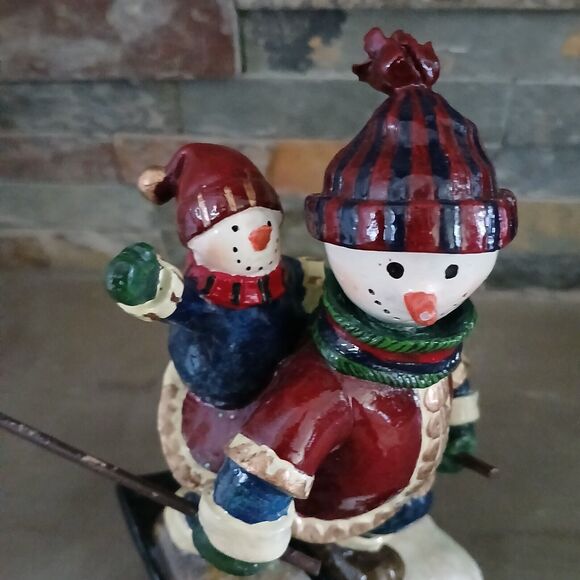 Tradition of Christmas Snowman on Skis Bobble Head Figurine Holiday Decoration - Picture 7 of 9